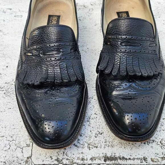 Brassboot Men Shoes Black Leather Slip On Kiltie Loafer Size 9.5M Made Italy main image 6